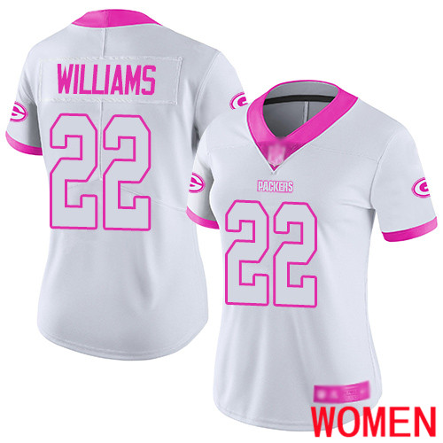 Green Bay Packers Limited White Pink Women #22 Williams Dexter Jersey Nike NFL Rush Fashion